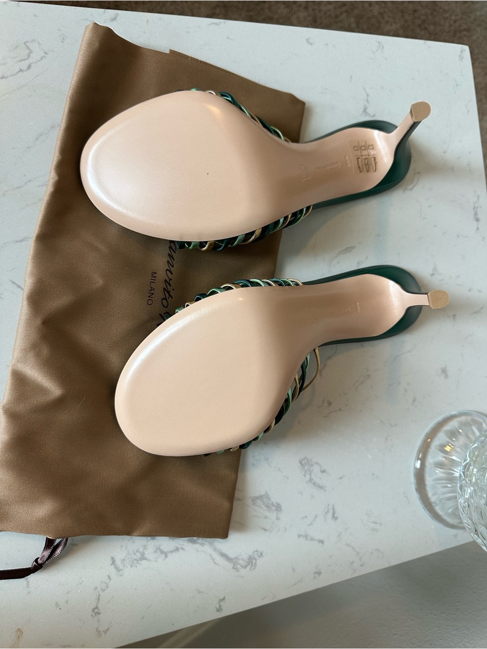 NWT Gianvito Rossi Green/Gold Leather Stiletto Sandals Size EU39.5 - Picture 6 of 11